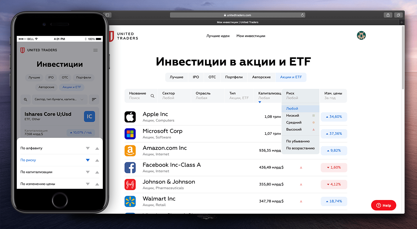 Как купить акции и ETF на United Traders